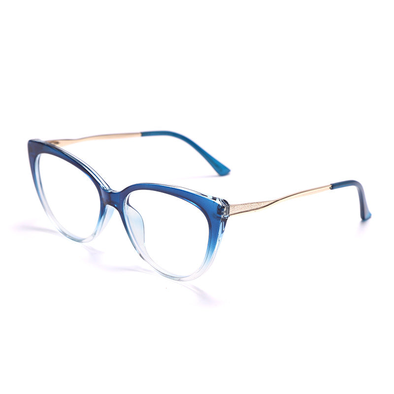 TR90 Anti-Blue Light Cat Eye Retro Glasses Frame New Personality Flat Mirror European And American Metal Trend Glasses Frame