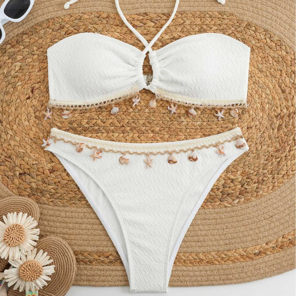 Hanging neck tassel pendant bikini swimsuit for women