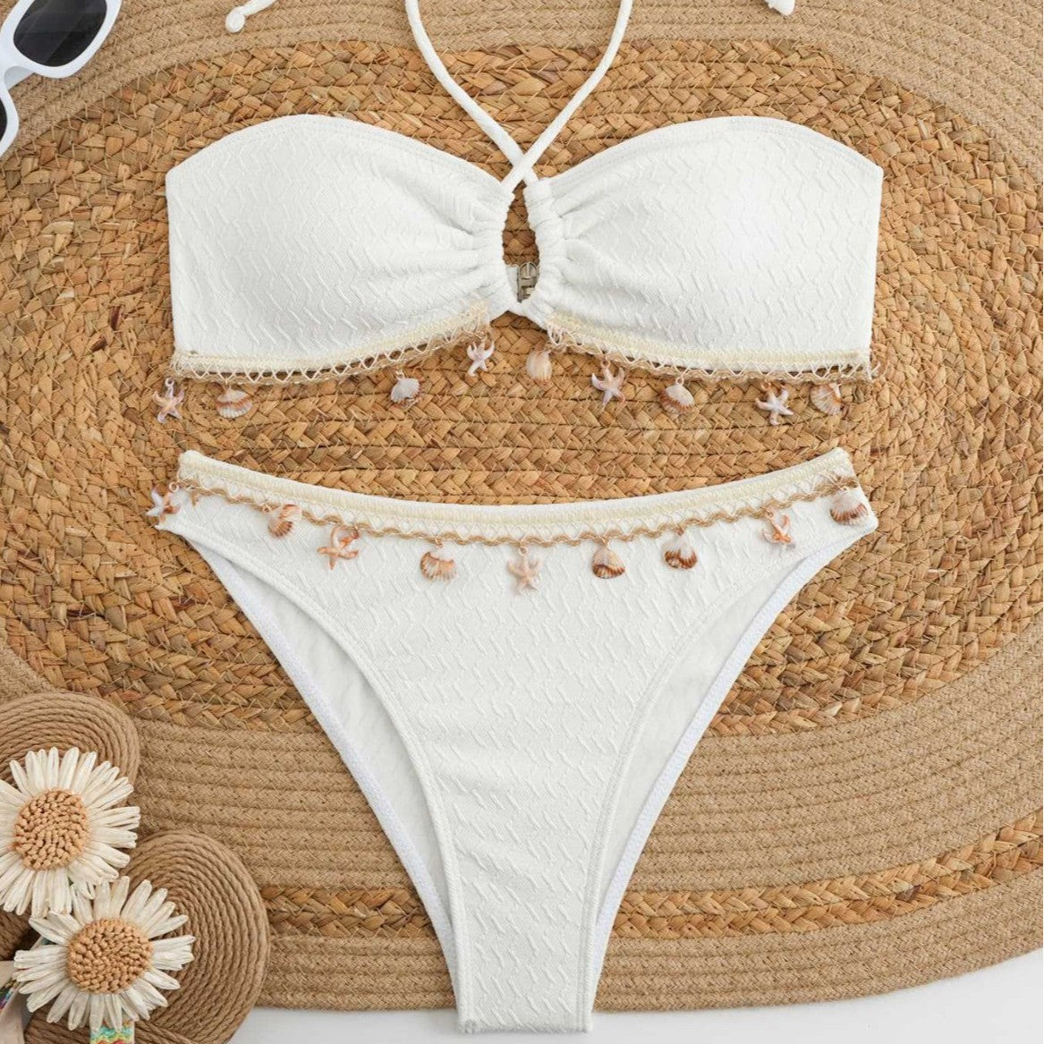 Hanging neck tassel pendant bikini swimsuit for women