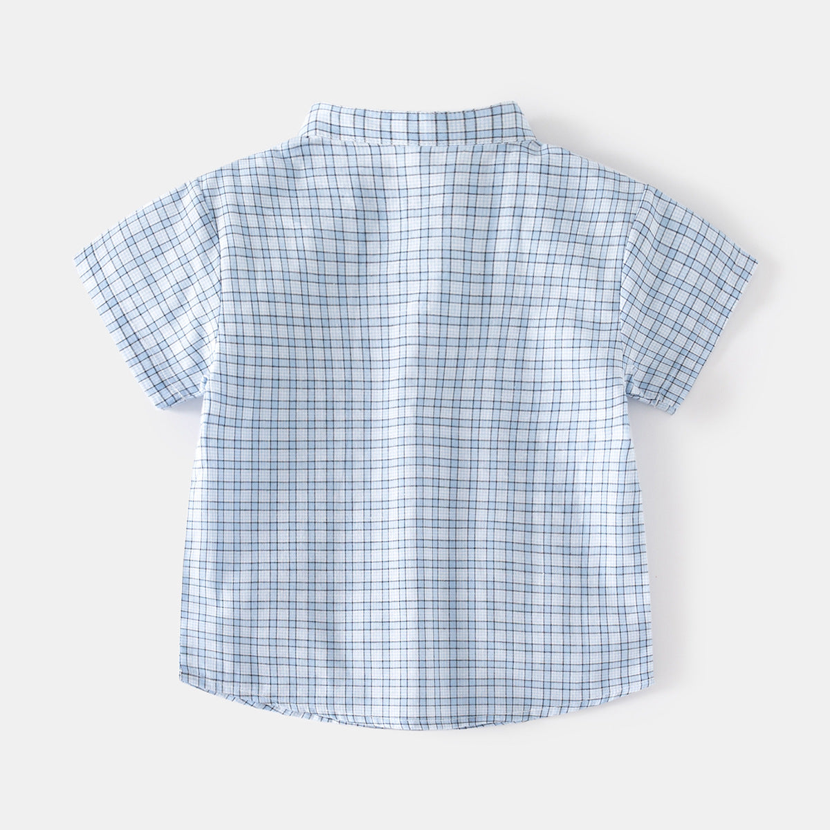 Soft Comfortable Moisture-Wicking Checkered Stand-Up Collar Short Sleeve Outdoor Casual Style Boys Shirt