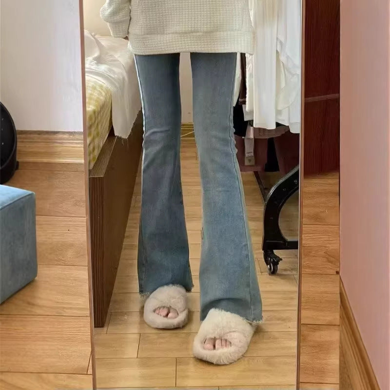 Blue Plus Size High Waist Slimming Pear Shape Elastic Pants Trendy