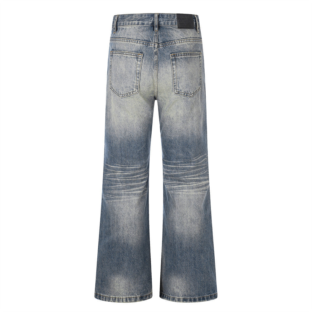 Whitewashed ripped denim micro pull pants