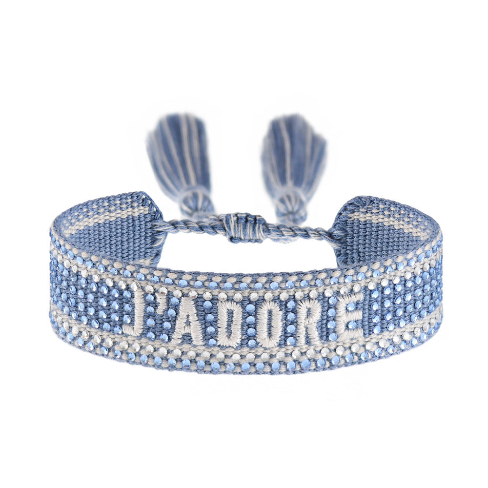 Cross-border Fully Ironed Colorful Diamond Woven DIY Bracelet Accessories for Women Creative Ethnic Embroidery Letter Rope