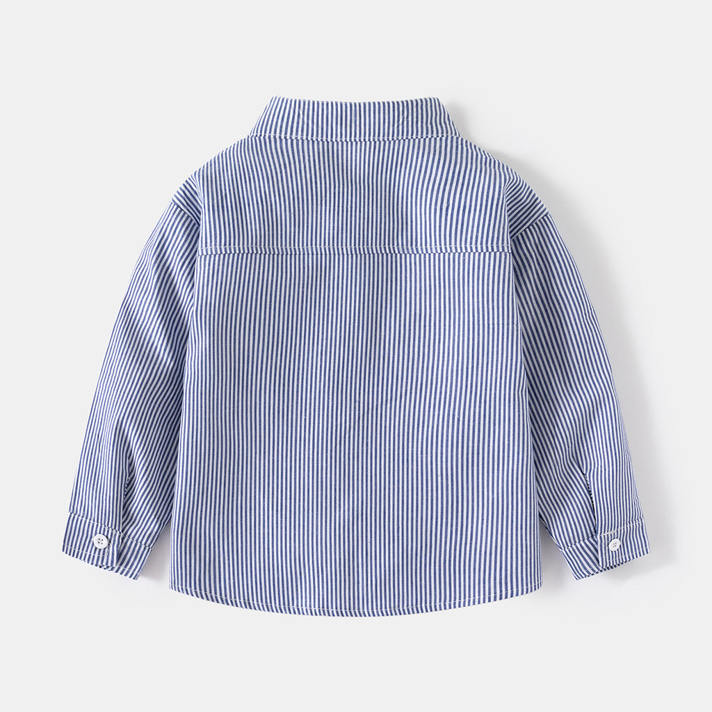 Striped Long Sleeve Shirt Stand Collar Pure Cotton, Casual Top