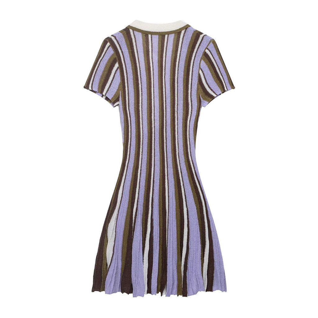 Spicy girl striped polo shirt collar dress