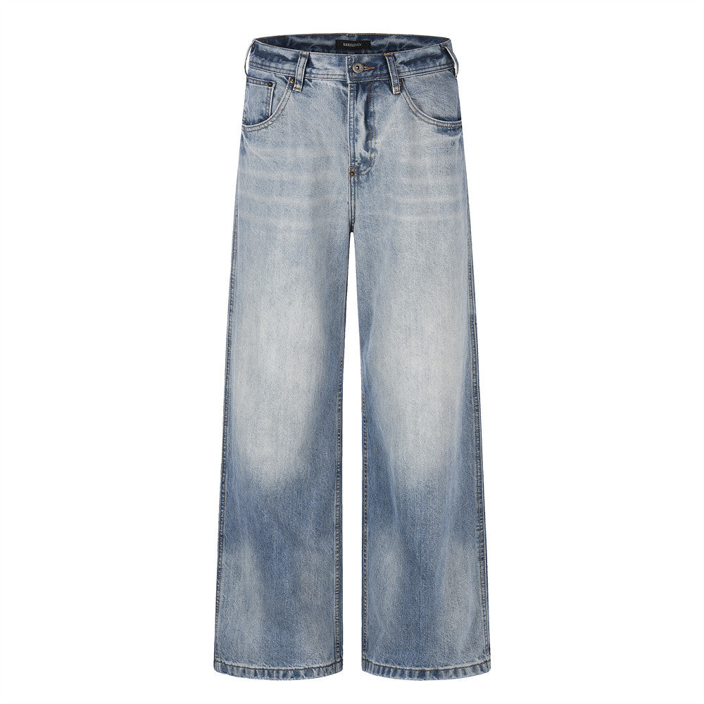 Grinding white gradient denim pants
