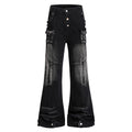 Cat whisker frayed distressed washed denim bell bottoms