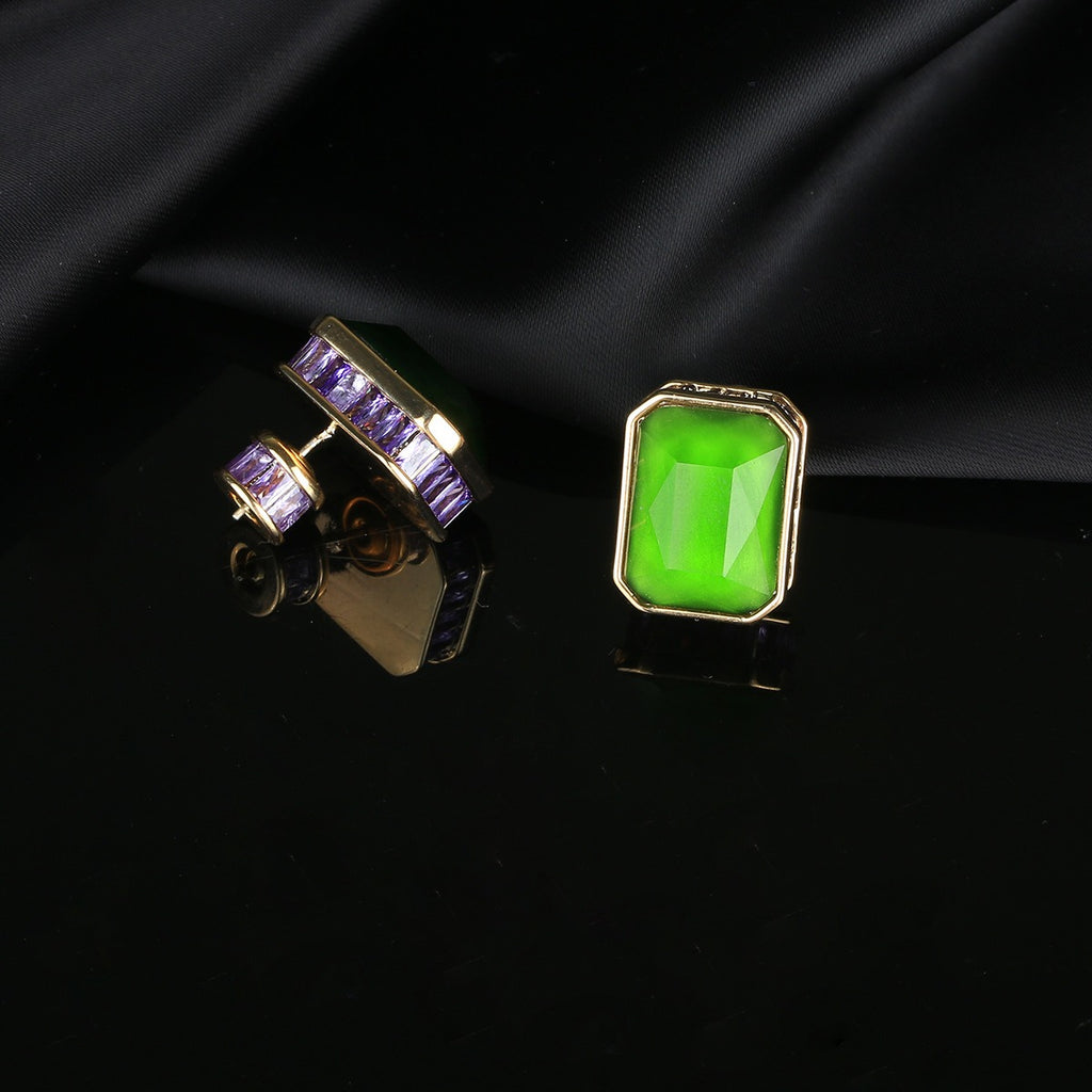 Gemstone inlaid zircon earrings three-dimensional geometric earrings