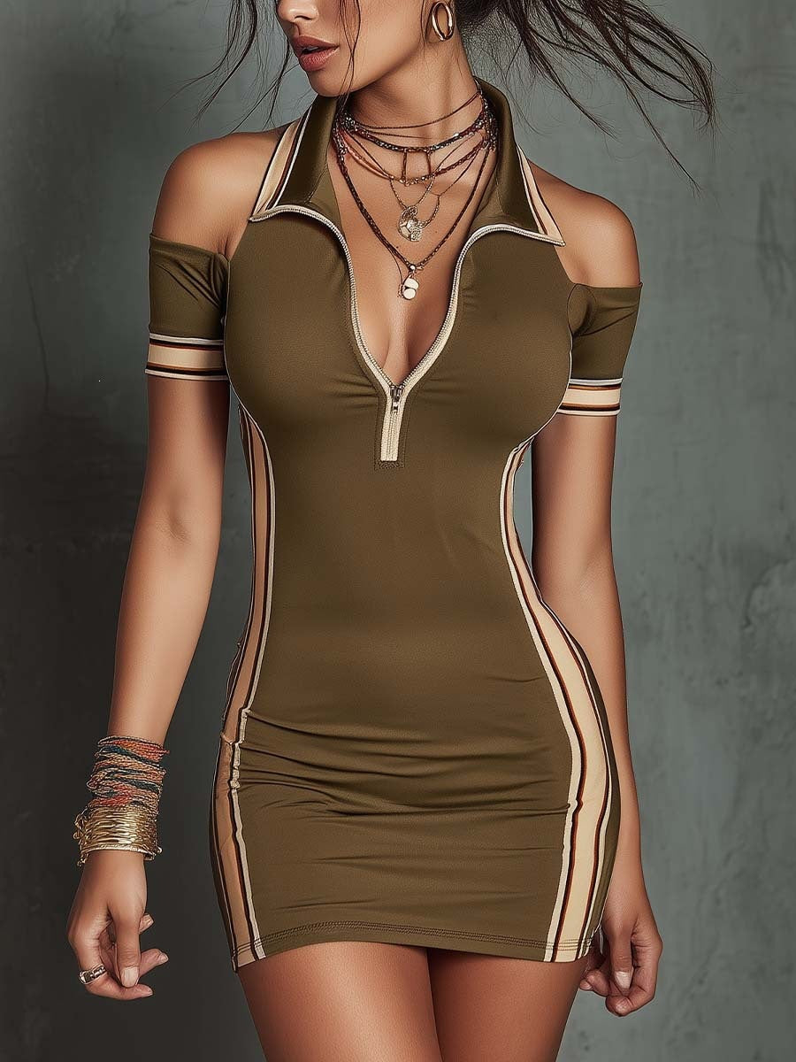 Elastic contrasting striped tight mini dress