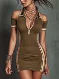 Elastic contrasting striped tight mini dress