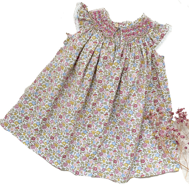 Lace ruffled girls' sleeveless dress