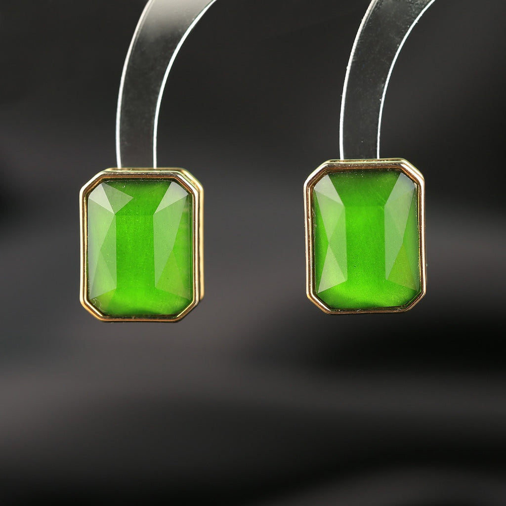 Gemstone inlaid zircon earrings three-dimensional geometric earrings