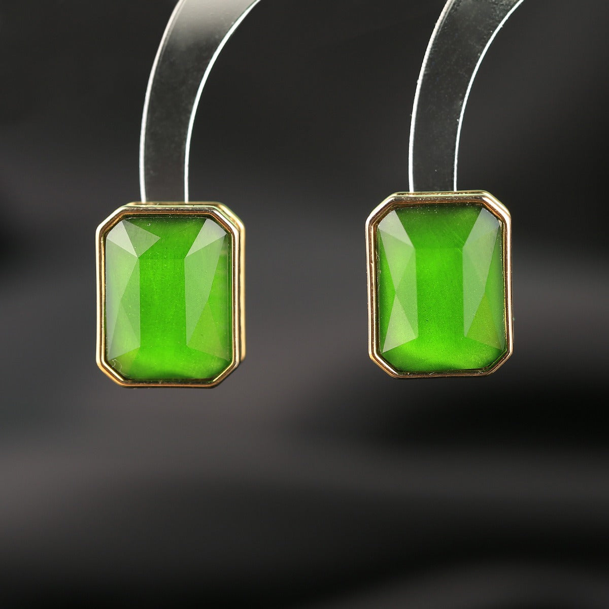 Gemstone inlaid zircon earrings three-dimensional geometric earrings