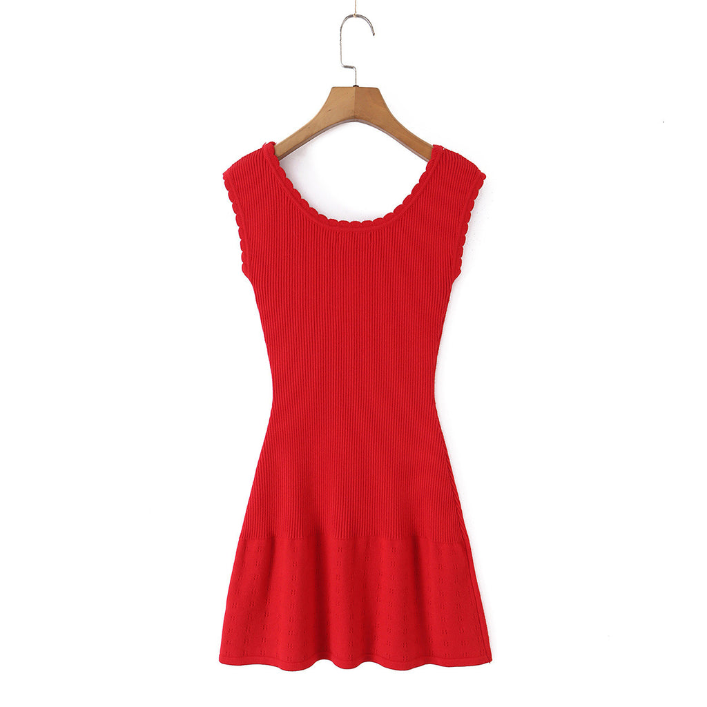 French high elasticity pleated knitted sleeveless dress