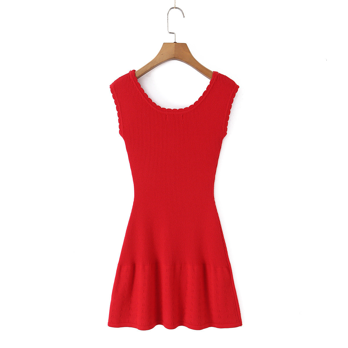 French high elasticity pleated knitted sleeveless dress