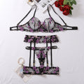 Purple Sexy Lace Embroidered Bra Collar Bra Underwear Set