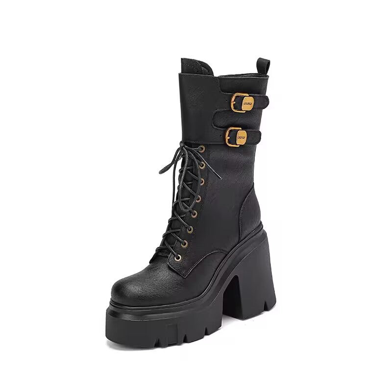 Women's Martin boots with thick sole and height increasing midsole
