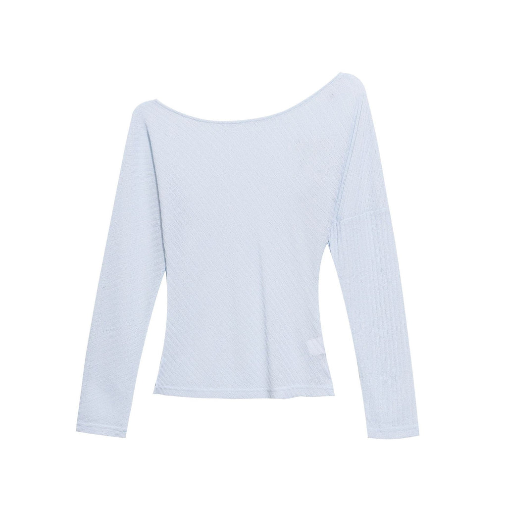 Long Sleeve T-Shirt Women Textured Pleated Waist-Cinching Slim Fit Base Top