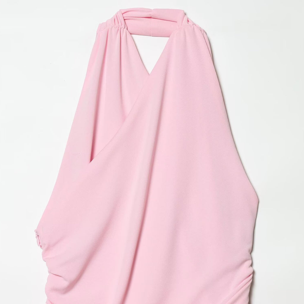 Spicy girl pleated neck hanging mini dress