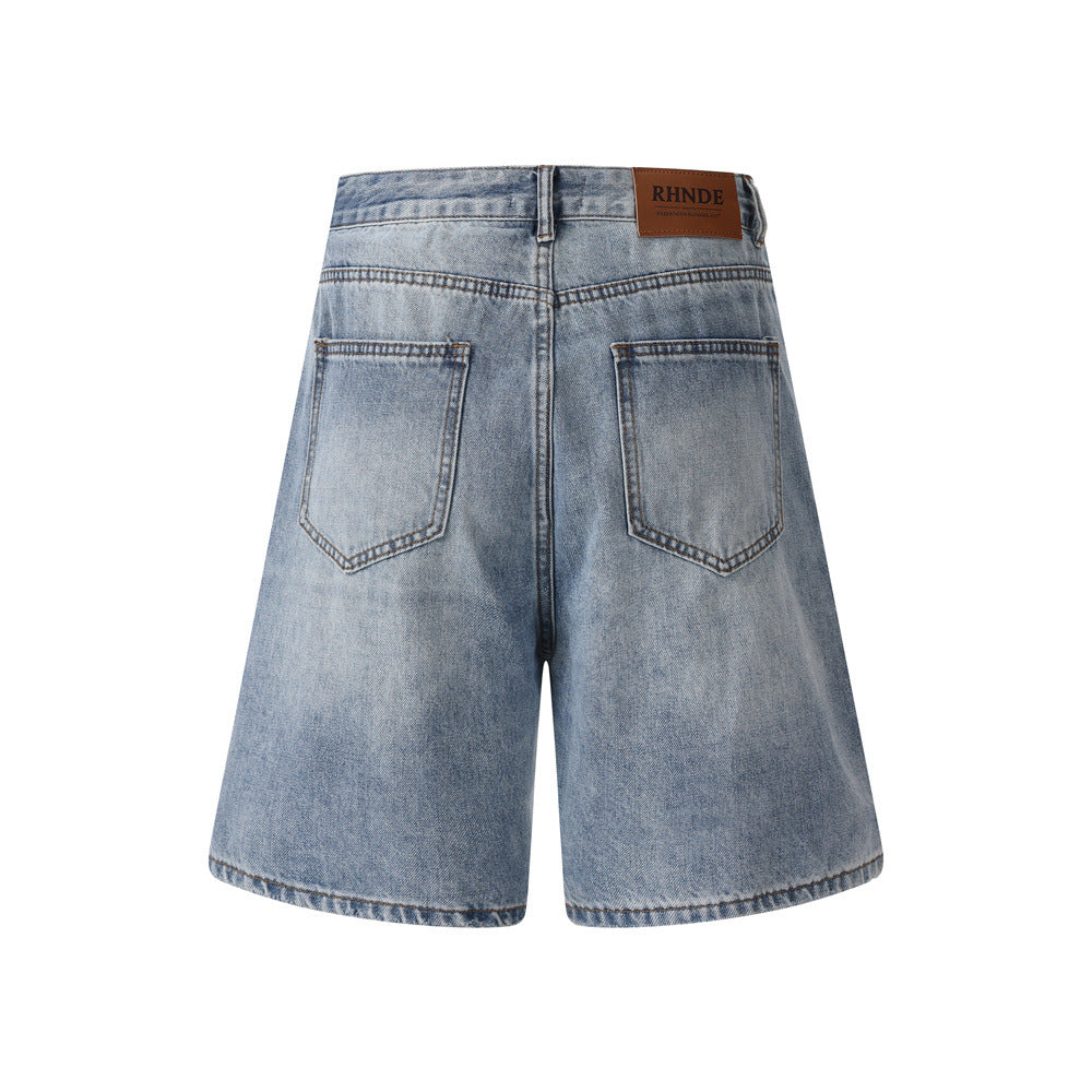 Distressed denim shorts