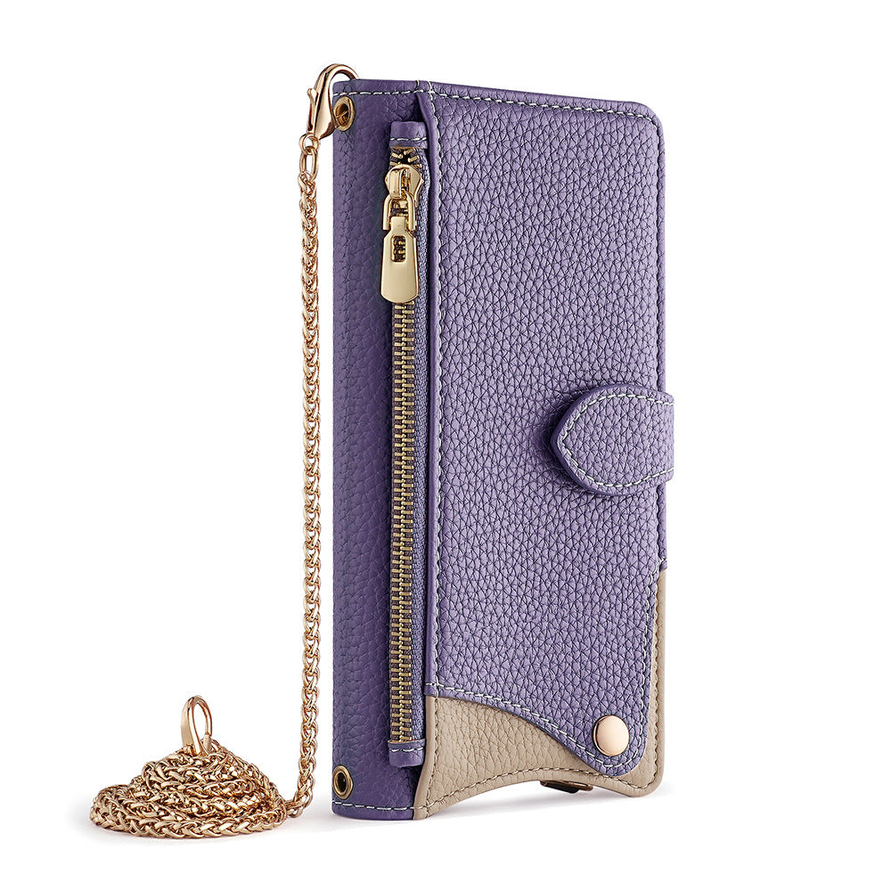 Makeup mirror Apple 17 Promax crossbody phone case suitable for iPhone 15 stand 16 card insertion 13 phone case