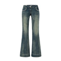 Low-Waist Washed Blue Flared Jeans for Women, Comfortable and Versatile Denim Pants