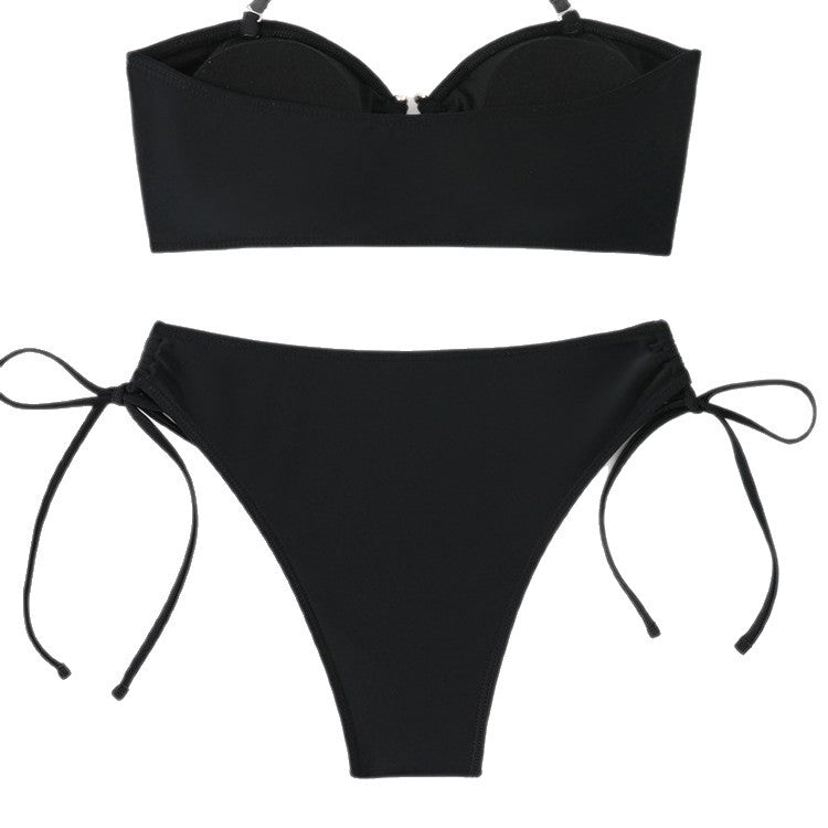 Solid color lace up bikini