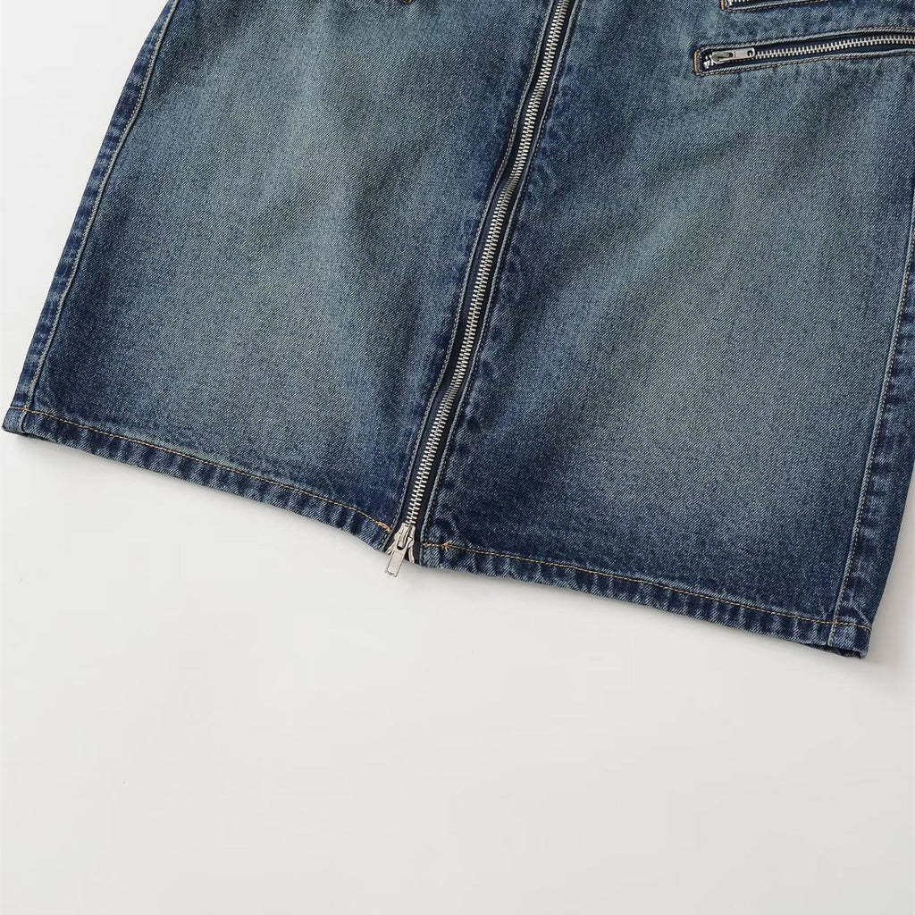 Mid waist casual denim Midi skirt
