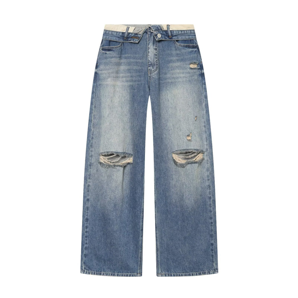 Street mid waist flared ripped jeans