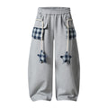 Checkered Star Cargo Sweatpants, Loose Wide-Leg Fit, Edgy Casual Long Pants