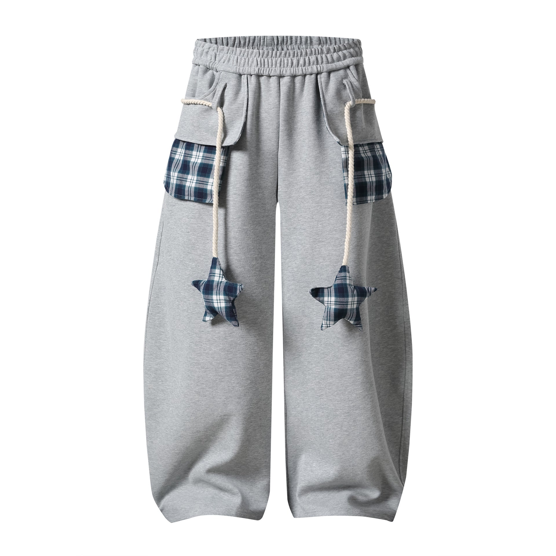 Checkered Star Cargo Sweatpants, Loose Wide-Leg Fit, Edgy Casual Long Pants