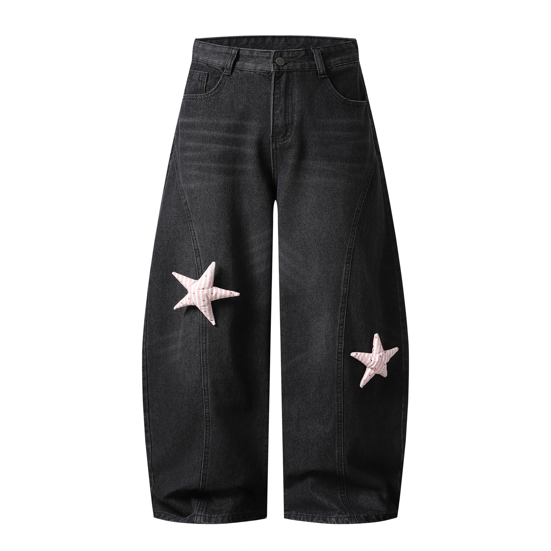 Patch Denim Pants Loose Wide Leg Patchwork Sweet Spicy Style Long Pants