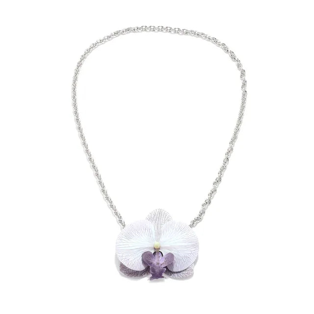 Simulation Phalaenopsis Flower Pendant Necklace Earring Set for Women Elegant Floral Rural Petal Chains Necklaces Accessory