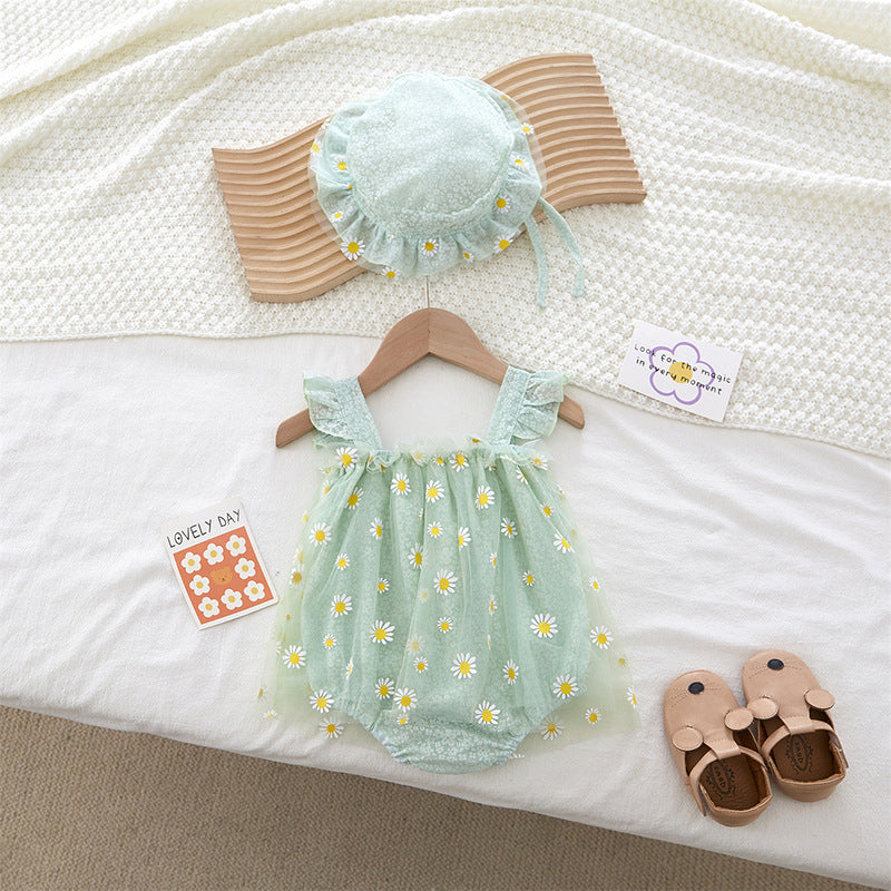Cute Baby Romper Sleeveless Vest Halter Triangular Crawler Girl Baby Chrysanthemum Princess Dress Bodysuit