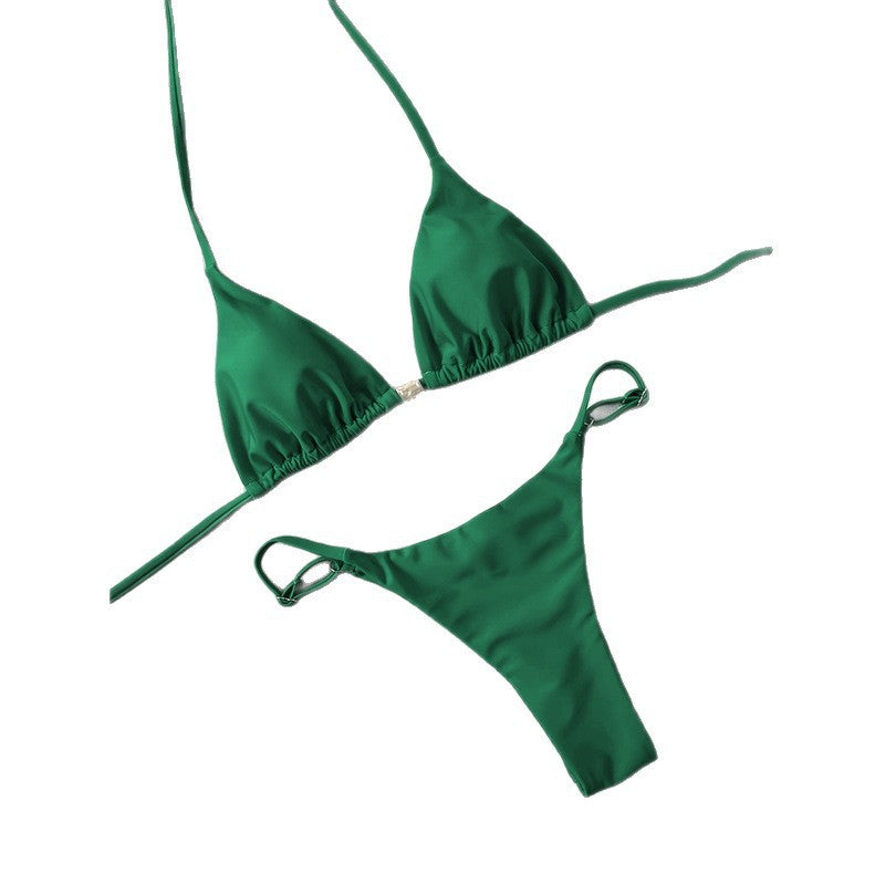 Solid color lace up bikini