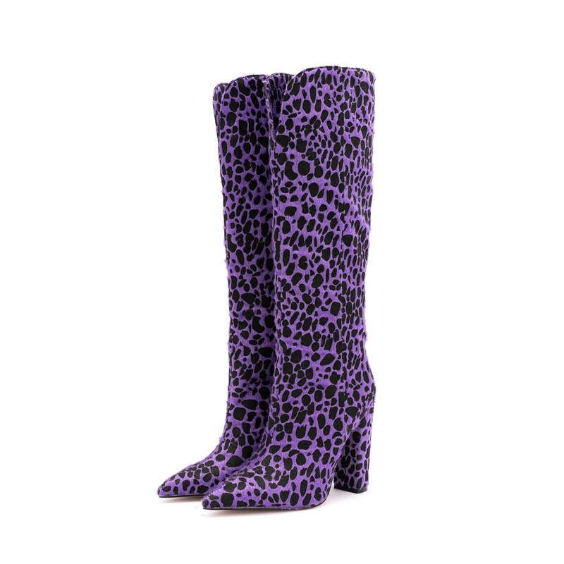 Zebra Pattern Knee High Boots Women Imitation Horse Hair Suede Boots 11 Cm Round Heel Boots Spring Autumn New Arrival High Boots