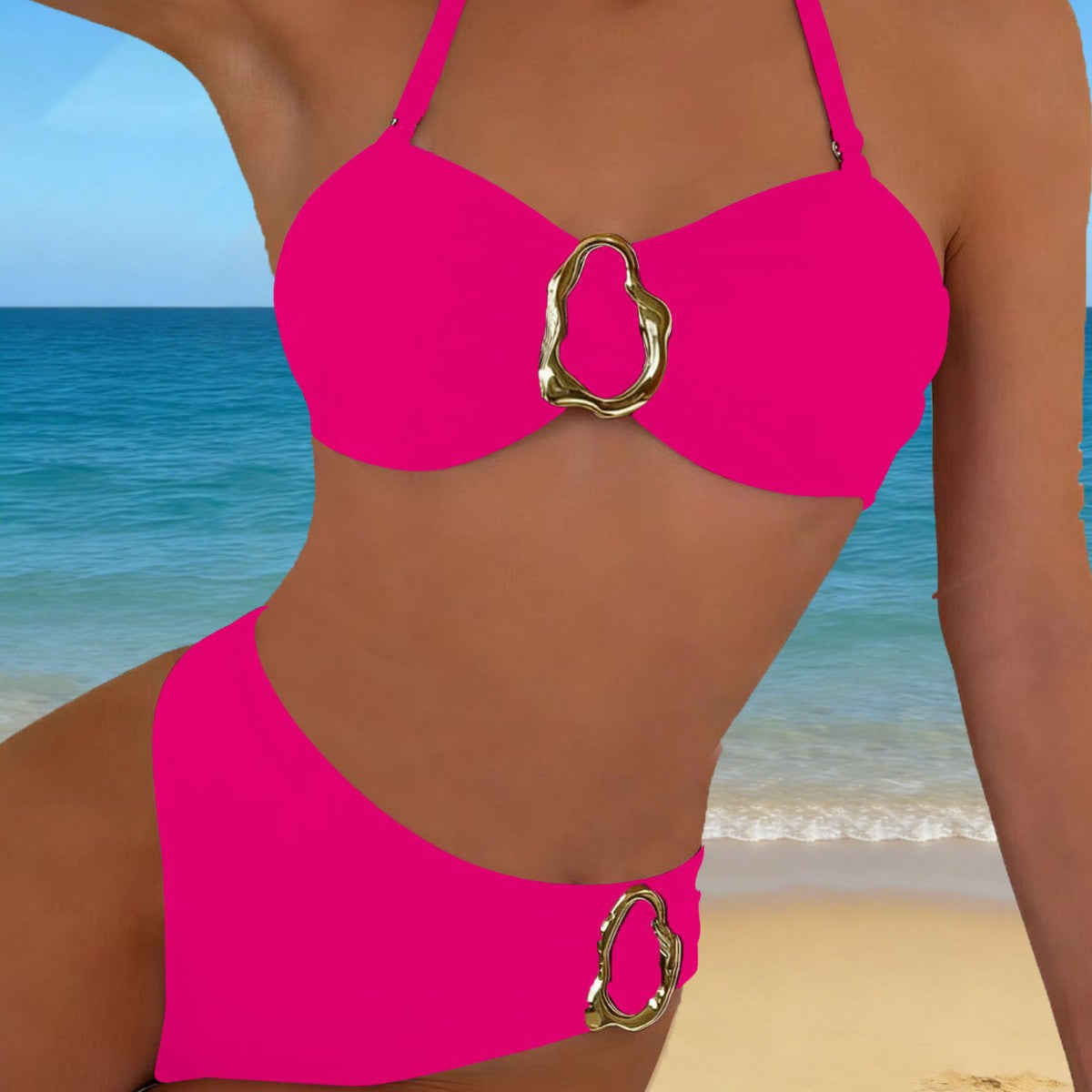 Lace up bikini solid color split