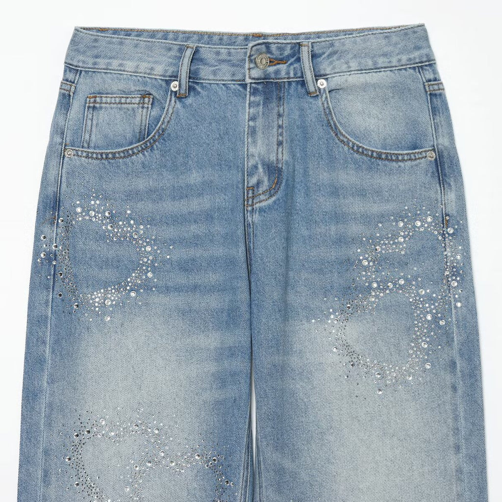 Street low waisted sequined wide leg jeans