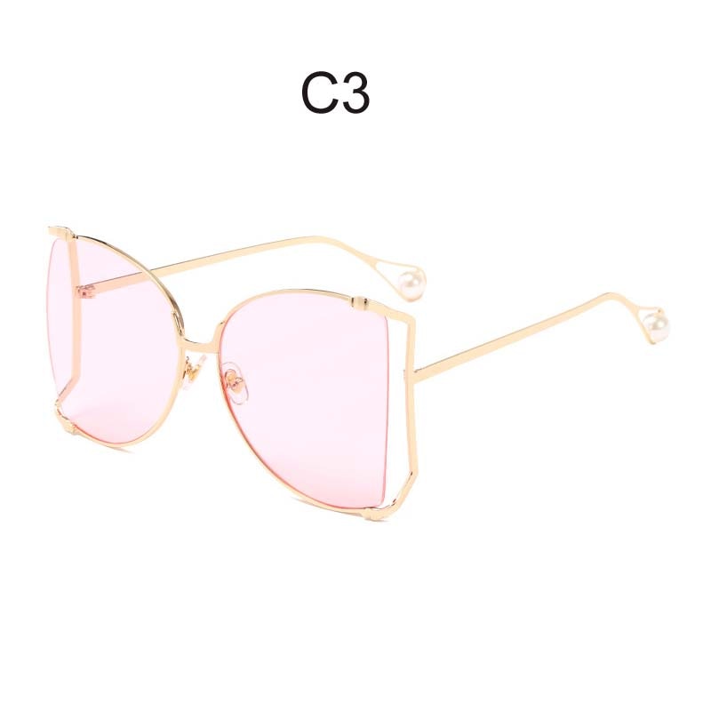 Oversized D Square Sunglasses Women 2023 Luxury Brand Cat Eye Clear Shades Glasses Pearl Fashion Half Frame Sun Glasses Ladies