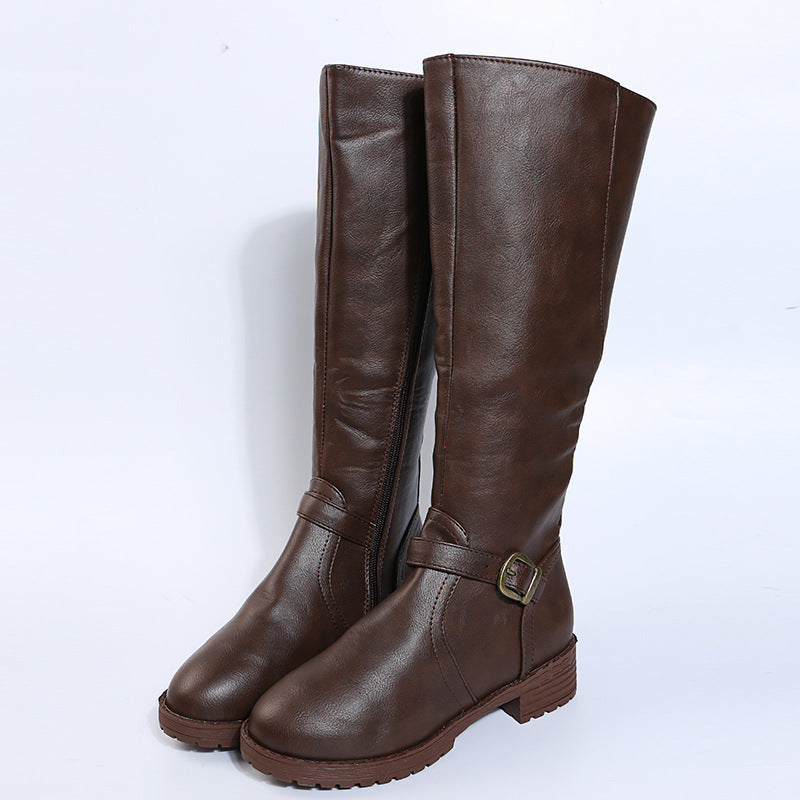 Zipper low heeled long leg boots high leg women's boots