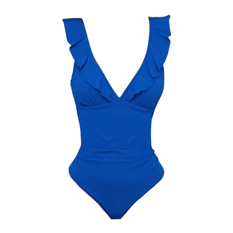 V-neck One-piece Swimsuit for Women with Ruffle Detail and Sexy