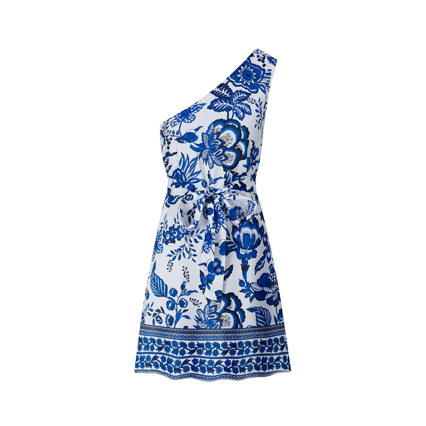 Slanted shoulder strap waist cinching dress