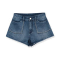 Hot girl mid waist studded denim shorts