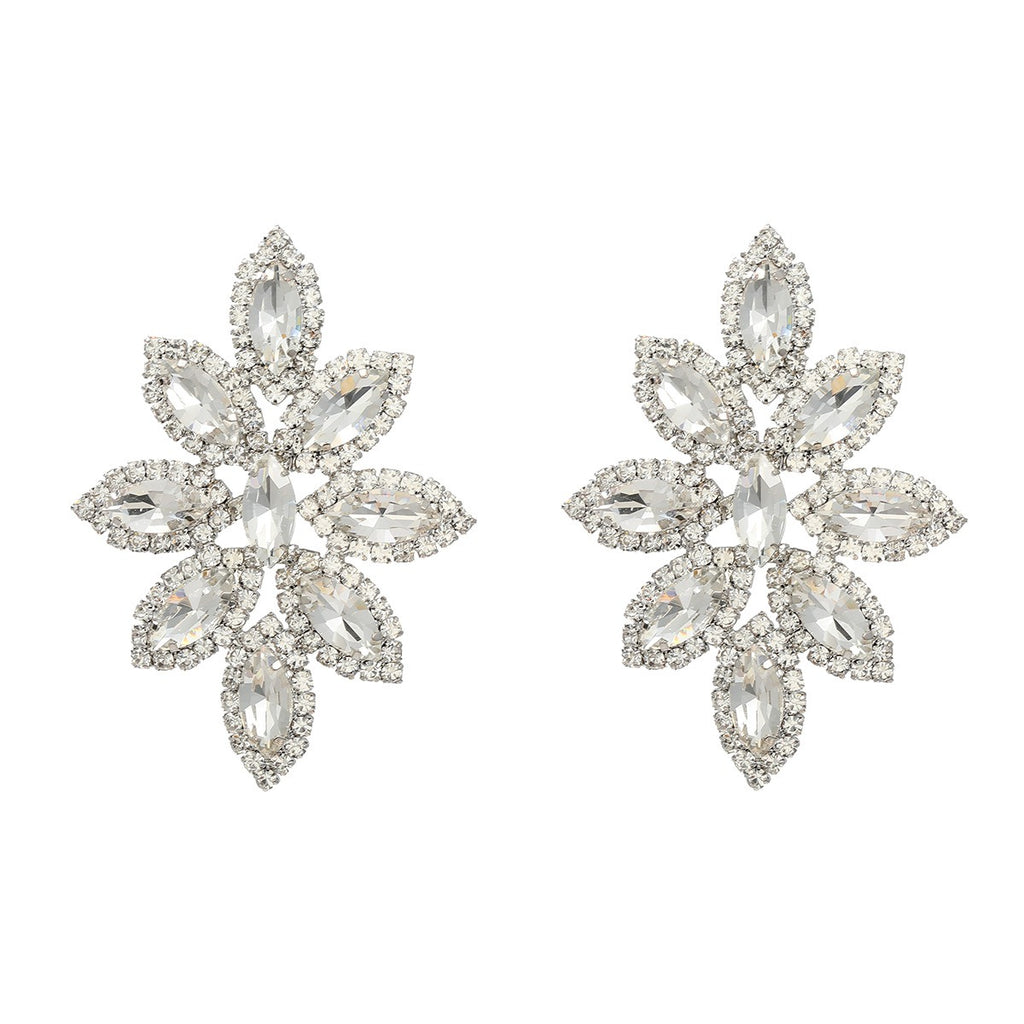Super Flash Claw Chain European and American Exaggerated Earrings Women's Alloy Water Diamond Flower Earrings