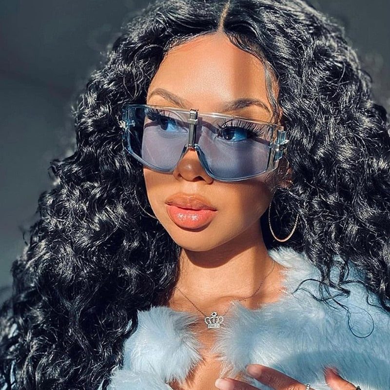 Vintage Punk Sunglasses Women Luxury Fashion Goggle Sun Glasses Men Personality One Piece Black Blue Glasses