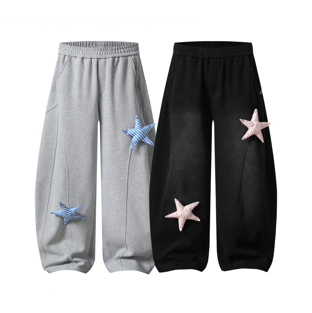 Striped Star Applique Wide Leg Sweatpants for Women, Drawstring Waist, Loose Fit, Slimming Lantern Pants