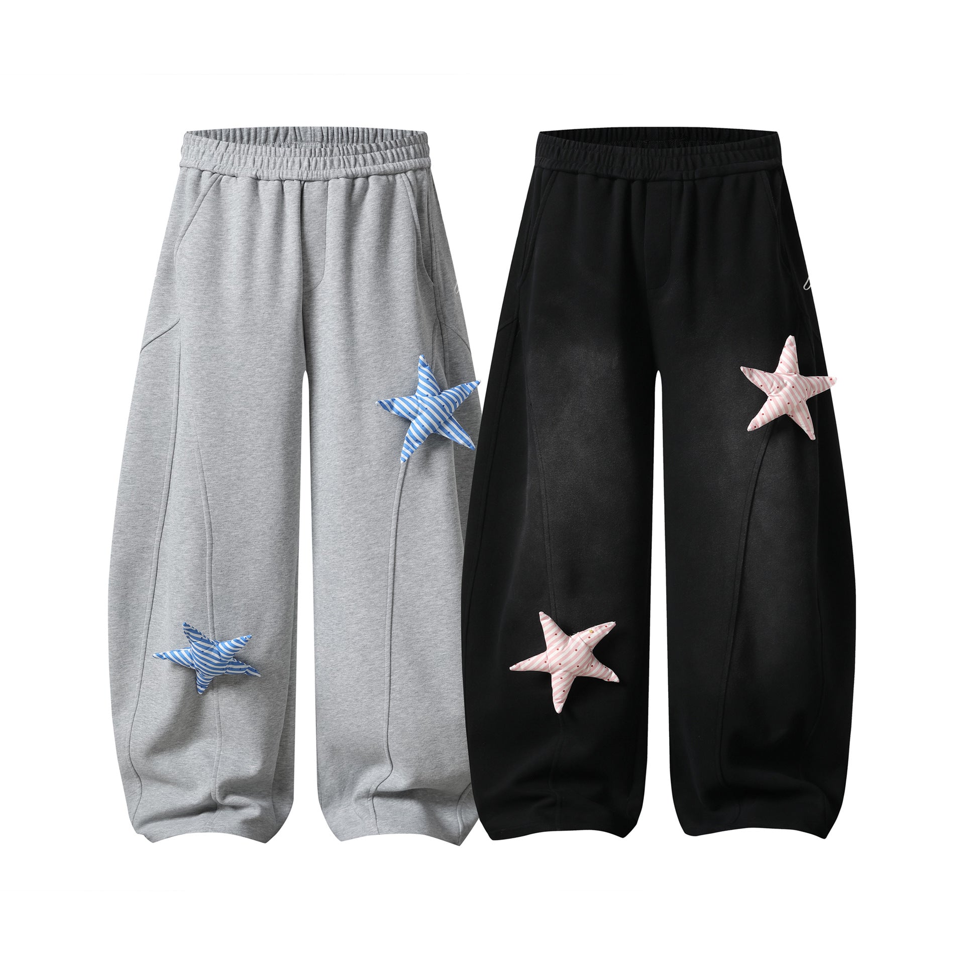 Striped Star Applique Wide Leg Sweatpants for Women, Drawstring Waist, Loose Fit, Slimming Lantern Pants