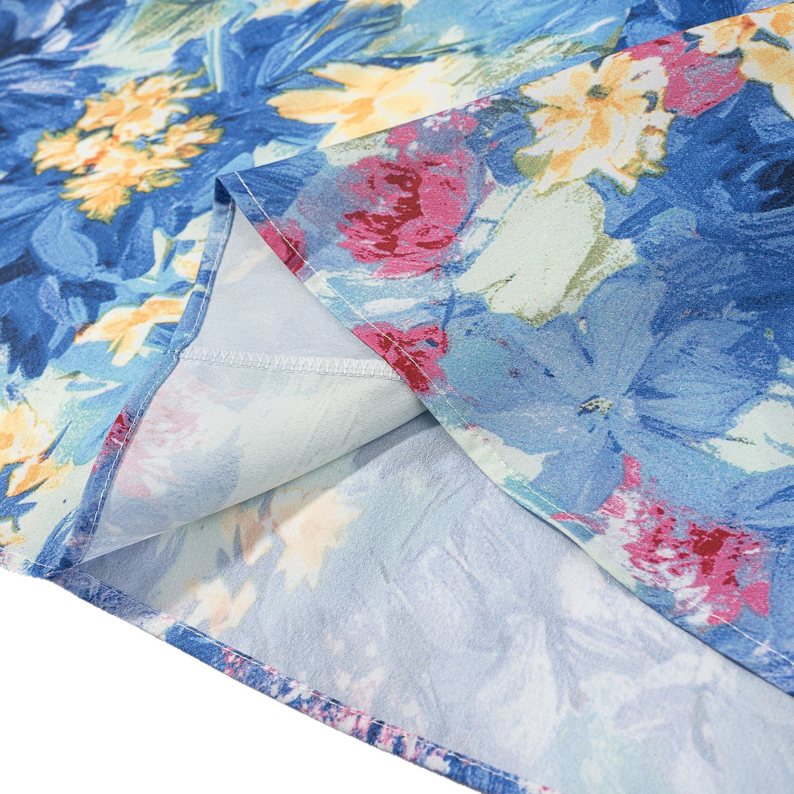 Blue Printed Floral A-Line High-Waisted Bodycon Skirt Elegant Style Mid-Length Skirt