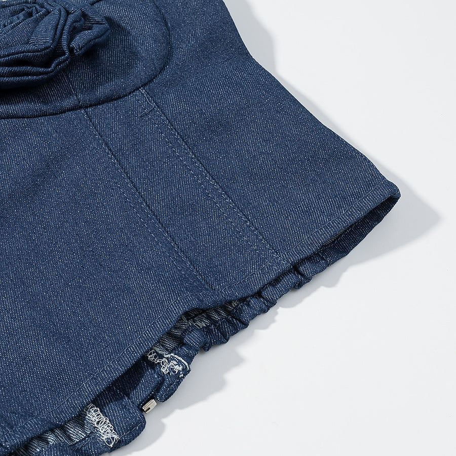 Spicy girl denim casual sexy strapless top