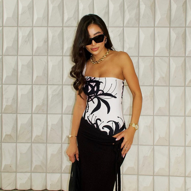 Printed One-Shoulder High-End Swimwear Set for Women, Two-Piece Suit